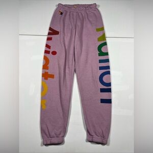Aviator Nation Lavender Track Joggers with Rainbow Side Logo